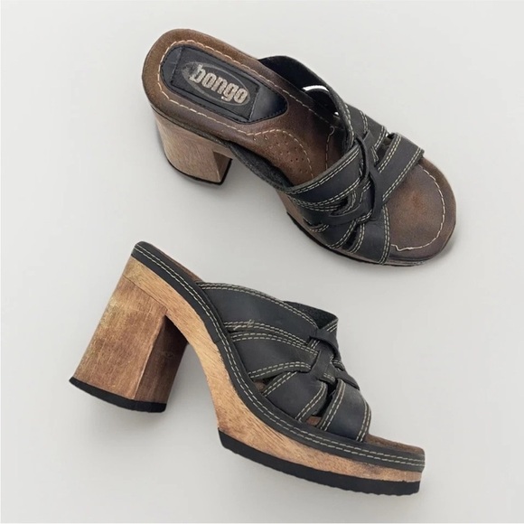 Vintage 90s Y2K BONGO Wooden Chunky Platform Sandals